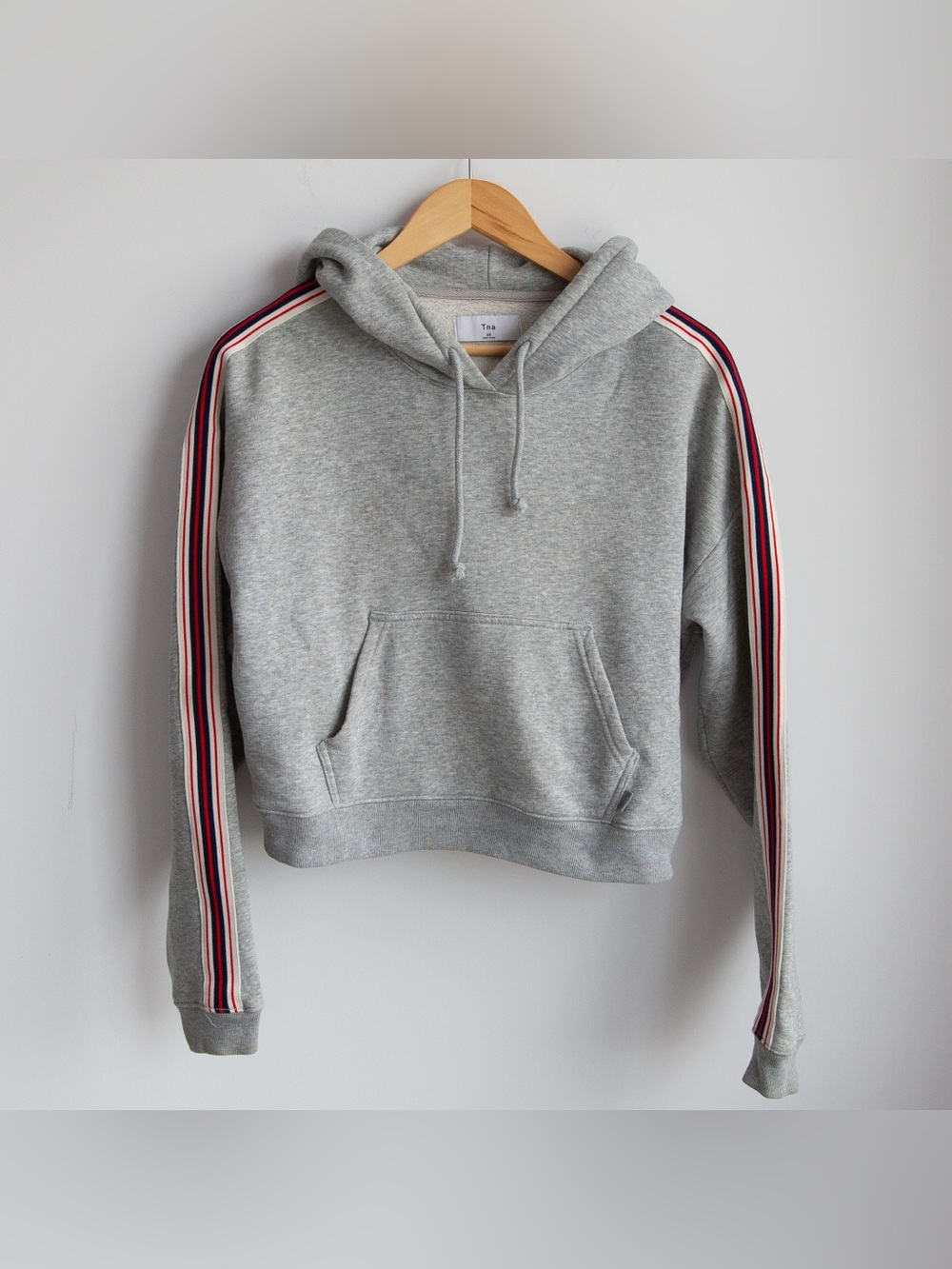 Aritzia TNA Cropped Hoodie Grey Stripe Sleeve Pullover XS